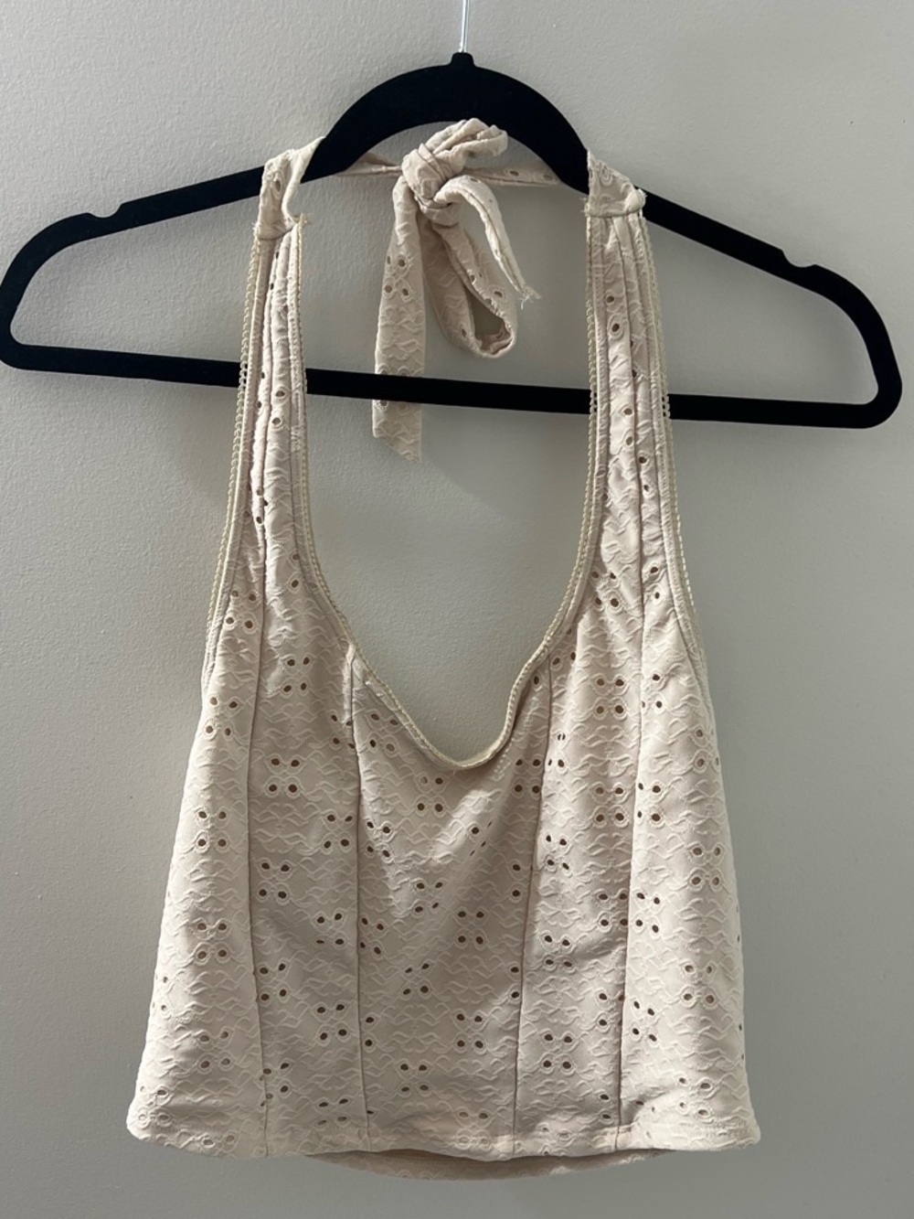 Sleeveless Eyelet Halter Top in Cream - Women's Summer Top